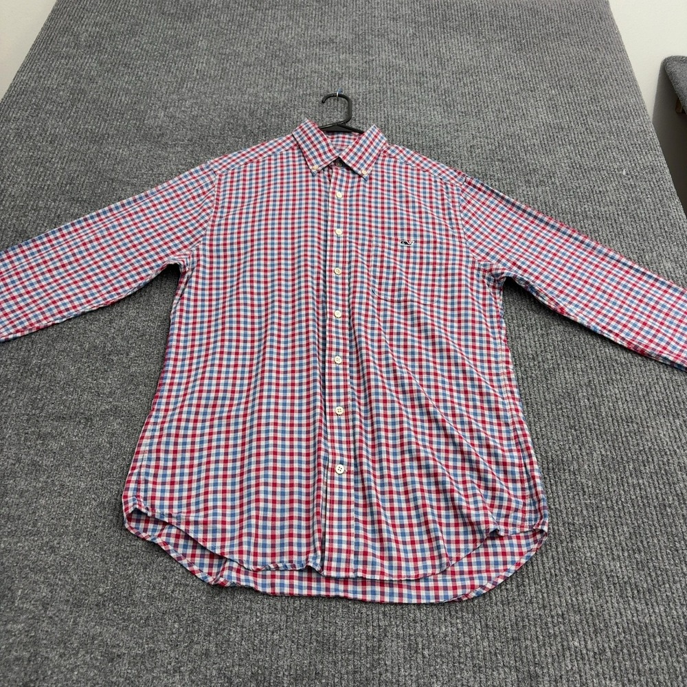 Vineyard Vines Shirt Mens M Red Blue Cotton Slim Fit Tucker Button Down Preppy